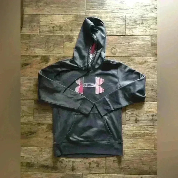 Under armour dark gray hoodie with pink logo women Medium - Picture 3 of 8
